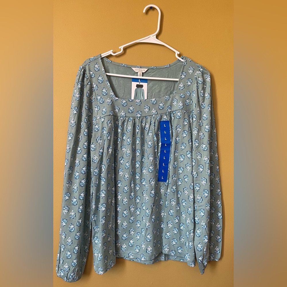 Lucky Brand Women’s Ladies Green Floral Large  Square Neck Top